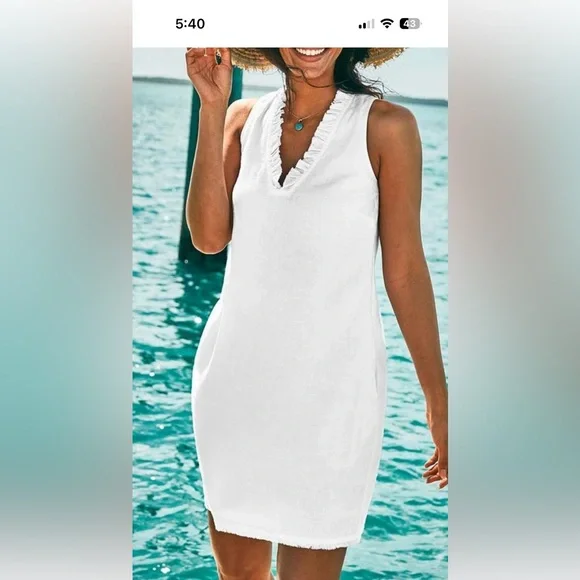 Tommy Bahama Womens Two Palms Linen Shift Dress, XS, Women's, White